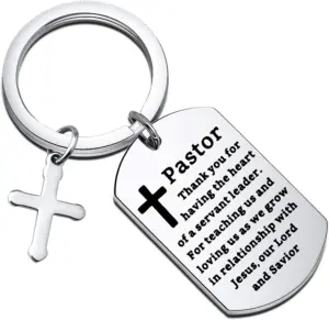 Pastor Dankeschön Schlüsselanhänger aus Edelstahl mit Kreuz