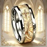 Christlicher Edelstahlring mit betenden Händen und Kreuz