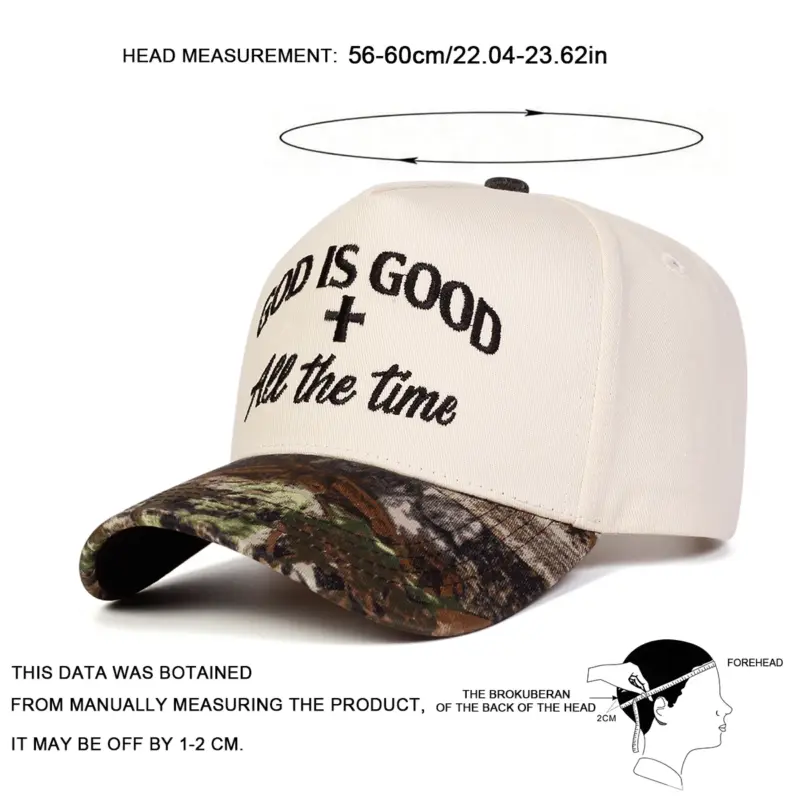 Größenangabe der verstellbaren God Is Good Cap für 56 bis 60 cm Kopfumfang