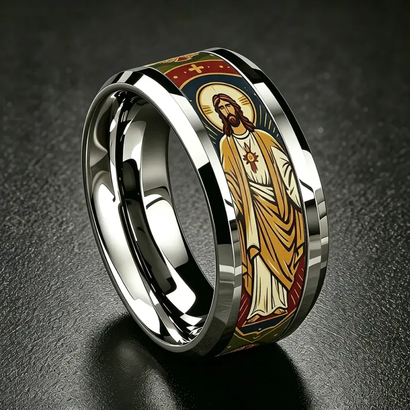 Christlicher Edelstahlring Heiliges Herz Jesu Unisex