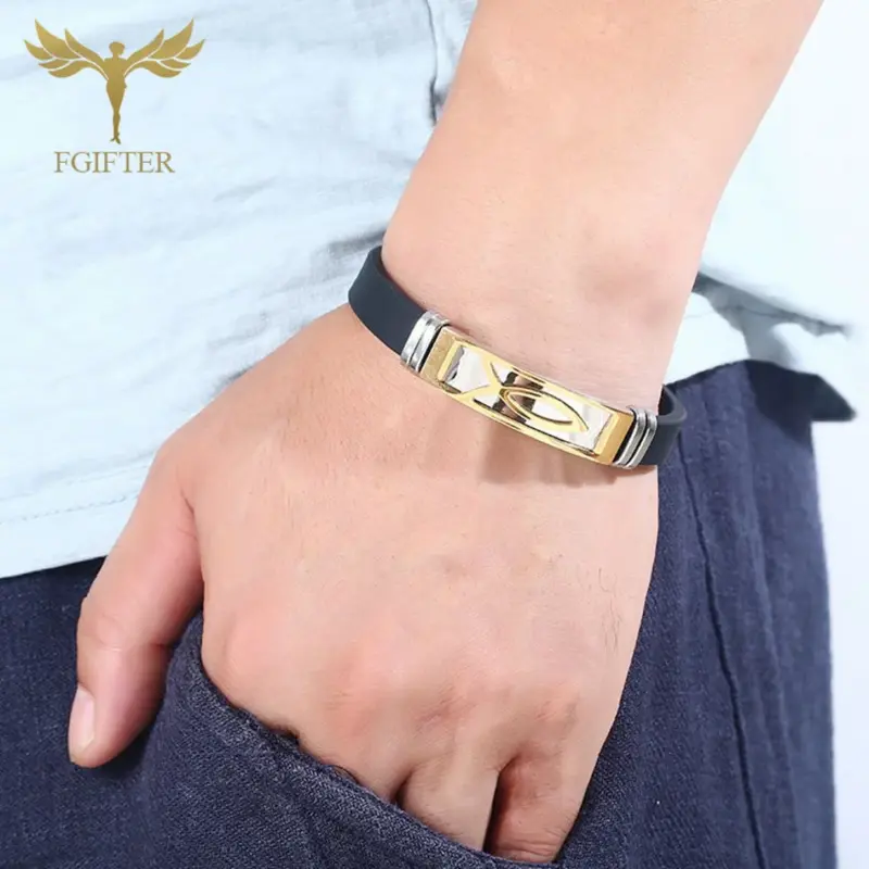 Jesusfisch Armband aus Silikon und Edelstahl – Detailansicht