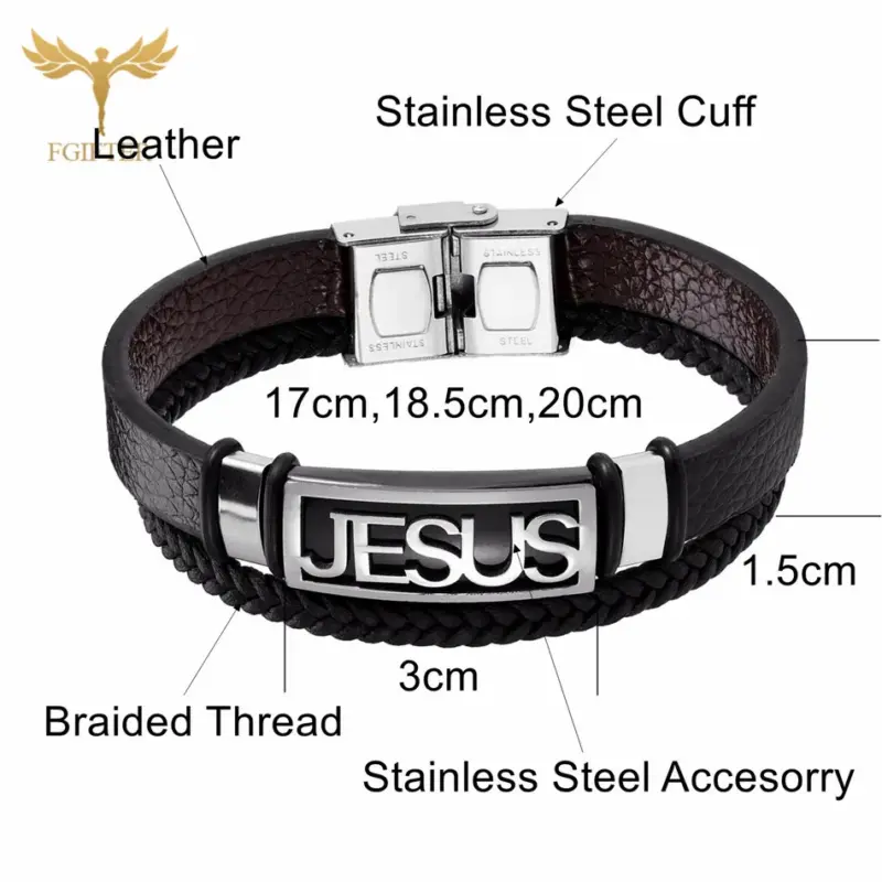 Jesus Armband Herren – doppellagige Lederoptik