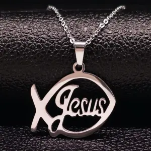 Ichthys Kette 50 cm aus Edelstahl mit Jesusfisch Anhänger