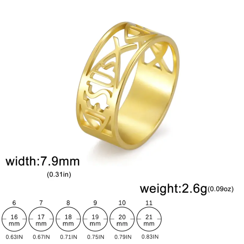 Jesusfisch Ring goldfarben aus Edelstahl