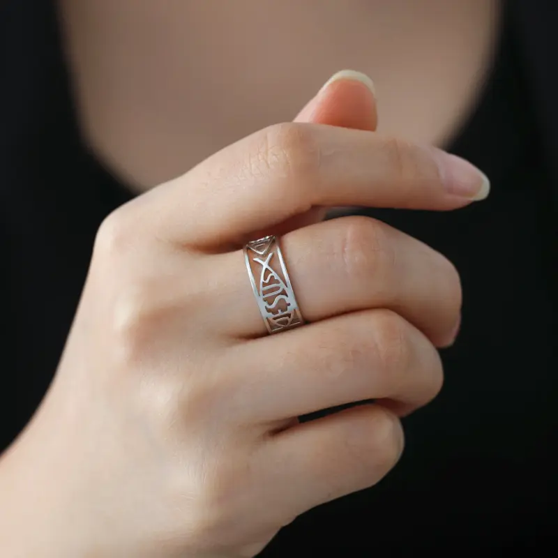 Jesusfisch Ring Edelstahl Detailansicht
