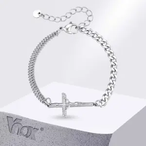 Herren Armband mit Kreuz und Kruzifix aus Edelstahl