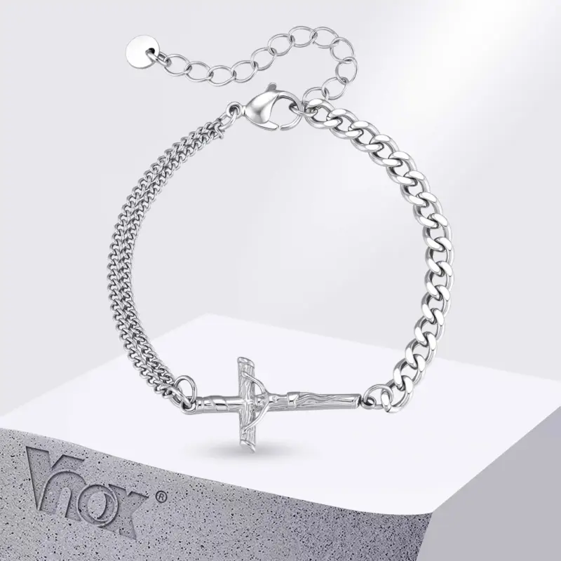 Herren Armband mit Kreuz und Kruzifix aus Edelstahl