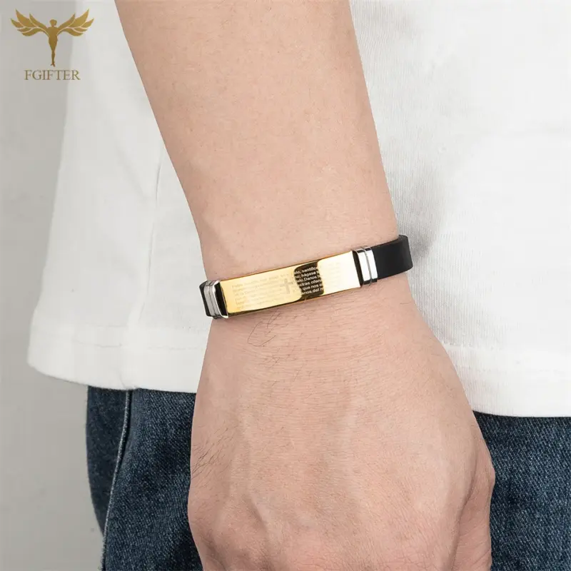 Spanisches Vaterunser Armband aus Silikon und Edelstahl – Detailansicht
