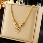 Lebensbaum Kette Damen mit herzförmigem Anhänger in Goldoptik