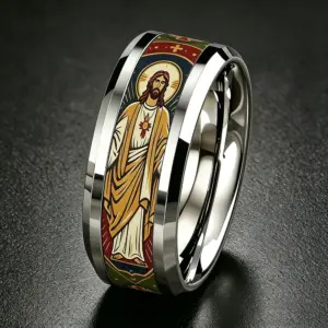 Heiliges Herz Jesu Ring aus Edelstahl silberfarben