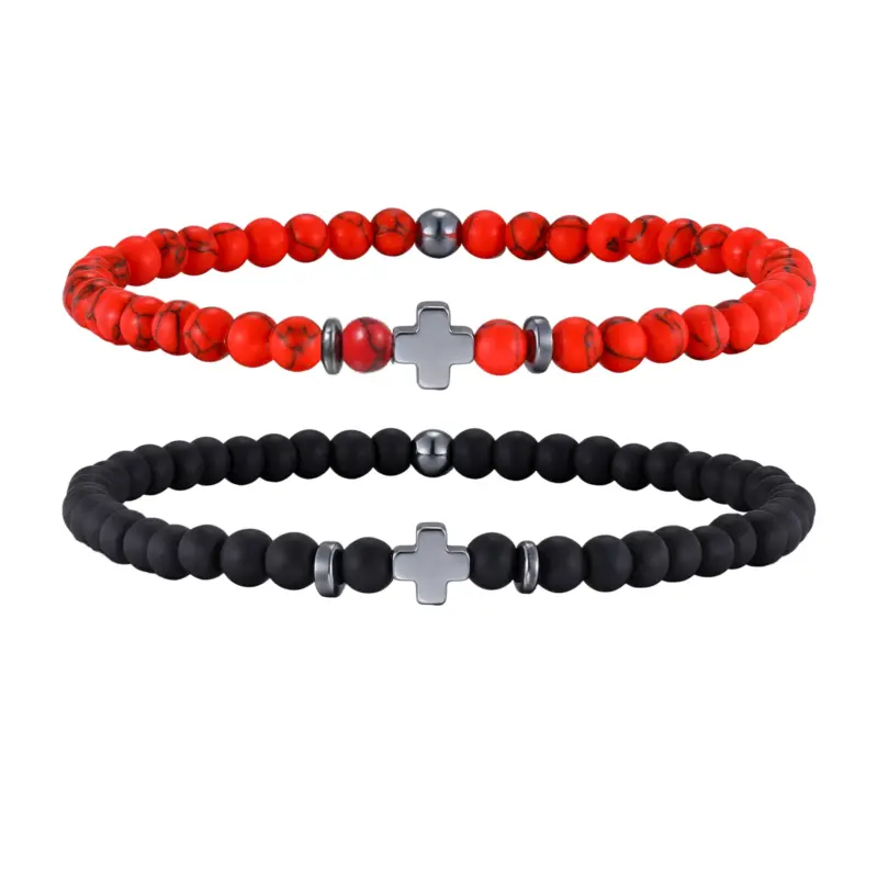 Zweier-Set aus rotem und schwarzem filigranem Kreuzarmband