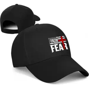 Jesus Cap schwarz mit Faith-Over-Fear-Motiv – Vorderseite und Rückseite mit Klettverschluss