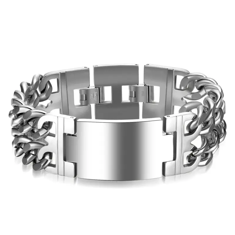 Silberfarbenes Panzerarmband mit glatter Mittelplatte