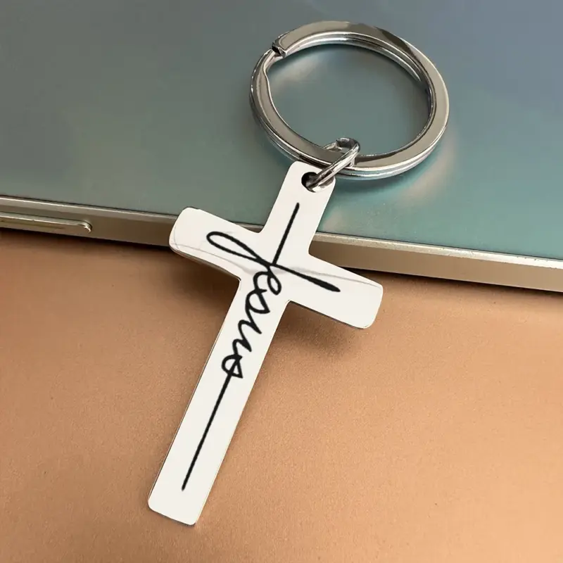 Kreuz Schlüsselanhänger aus Edelstahl – christliches Geschenk