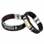 Jesus Armband Herren in Lederoptik und Edelstahl – Hauptansicht