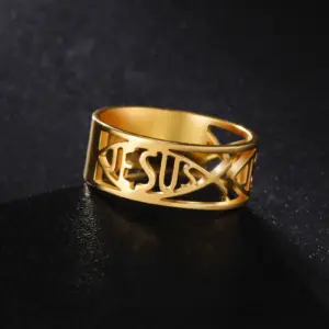 Jesusfisch Ring aus Edelstahl mit Ichthys Symbol