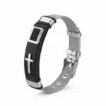 Mesh Armband Herren mit schwarzer Platte und silberfarbenem Kreuz