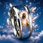 Christlicher Edelstahlring mit Kreuzmotiv und Heiligem Herzen Jesu