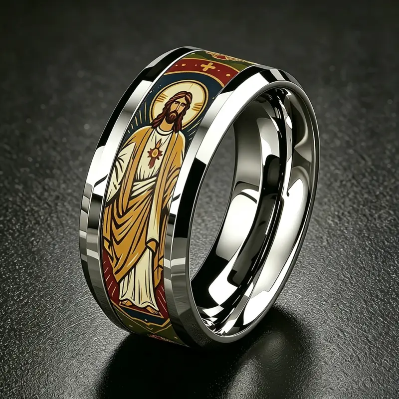 Katholischer Jesus Ring mit Heiligem Herz Motiv