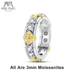 AnuJewel zweifarbiger Moissanit Kreuzring Damen – 3 mm, 925 Silber