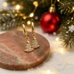 Goldfarbene Weihnachtsbaum-Ohrringe mit Zirkonia für Damen