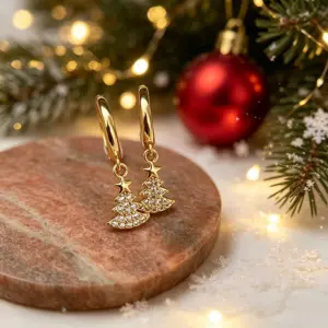 Goldfarbene Weihnachtsbaum-Ohrringe mit Zirkonia für Damen