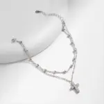 Silberfarbenes Moissanit Armband mit Verlängerungskette und Kreuzanhänger