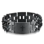 Schwarzes Panzerarmband mit Kreuz und spanischem Vaterunser