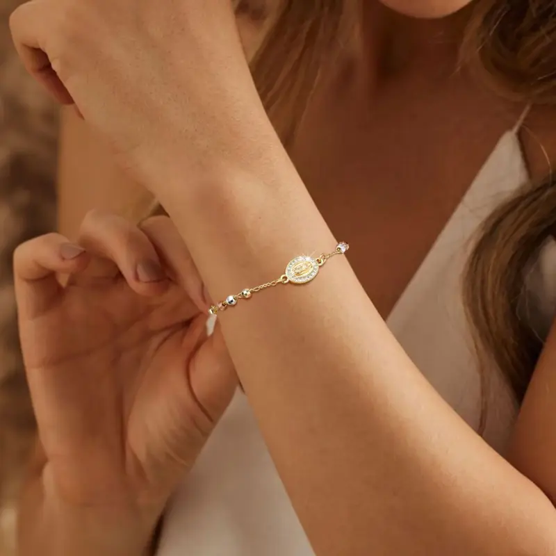 Religiöses Damenarmband mit Jungfrau Maria und Kreuz