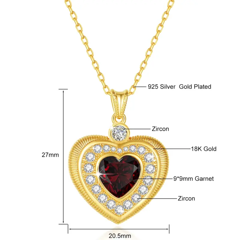 Herz-Halskette mit natürlichem Granat und 18K-Gold-Anhänger