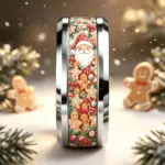 Silberfarbener Weihnachtsring mit buntem Weihnachtsmannmotiv von vorne