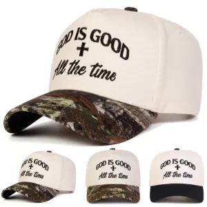 God Is Good Cap mit Kreuz in Schwarz Beige und Camouflage Beige