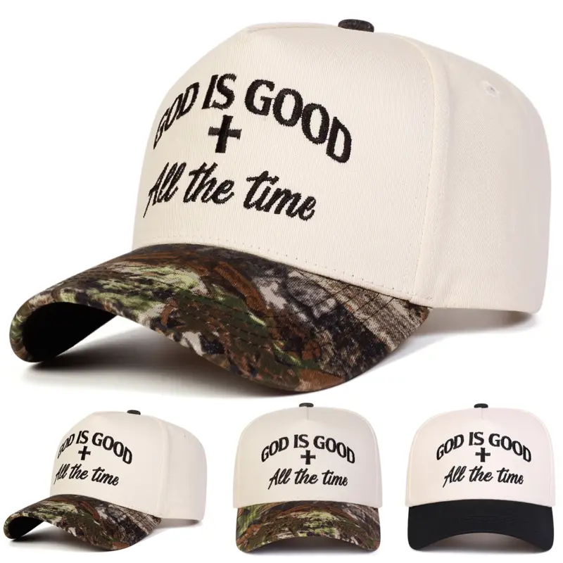 God Is Good Cap mit Kreuz in Schwarz Beige und Camouflage Beige