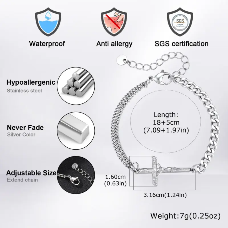Herren Armband mit Kreuz – Edelstahl Gliederarmband