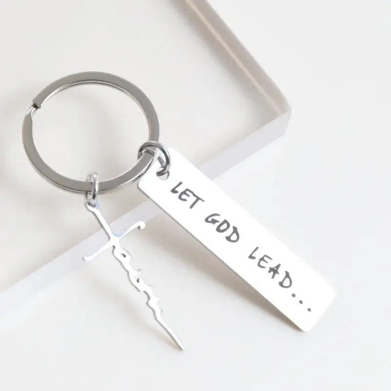 kf-Sd95d53fade054ad3989e6a859d331141L Schlüsselanhänger mit Textplatte und Faith-Kreuz – Gesamtansicht