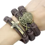 Christliches Lederarmband – Produktansicht mit Glaubenssymbolen