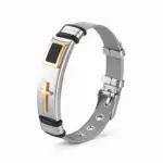 Mesh Armband Herren mit silberfarbener Platte und goldfarbenem Kreuz