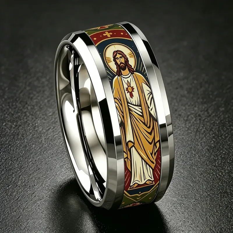 Herz Jesu Ring christlich aus Edelstahl für Damen und Herren