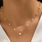 Mehrreihige Herzkette für Damen in Silberfarben mit Herz und Perlenoptik