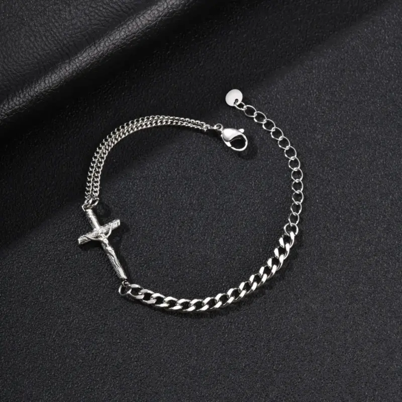 Christliches Armband Herren mit Kreuz und Gliederkette