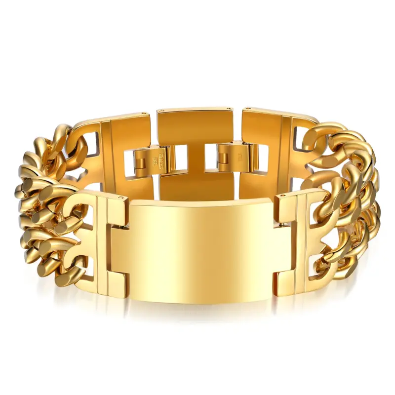 Goldfarbenes Panzerarmband mit glatter Mittelplatte
