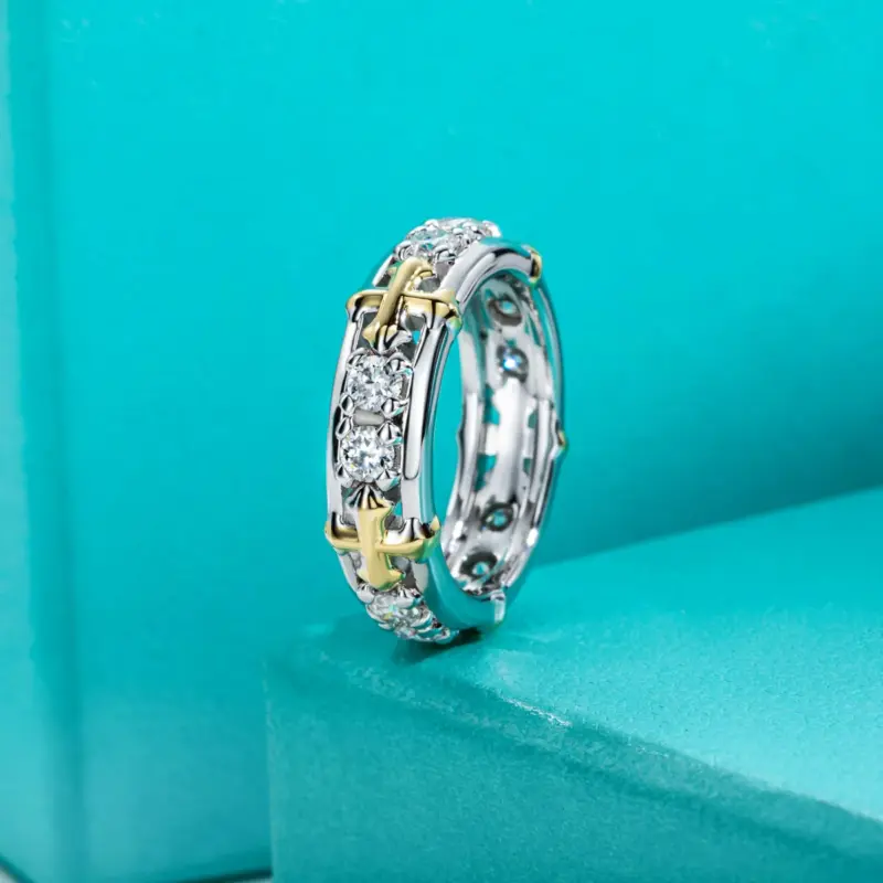 AnuJewel zweifarbiger Moissanit Kreuzring Damen – 3 mm, 925 Silber – weitere Produktansicht