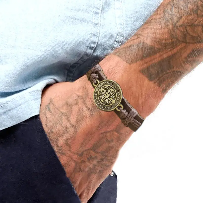 Lederarmband mit Kreuz und Jesusfisch – weitere Produktansicht