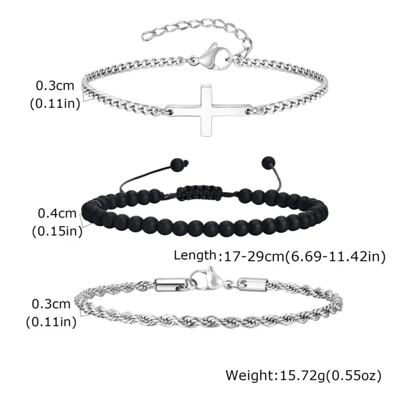 Kreuzarmband Herren 3er-Set – Variantenbild