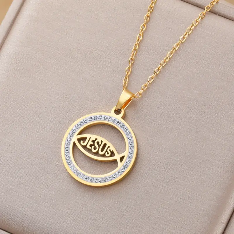 Ichthys Gebetsanhänger goldfarben aus Edelstahl