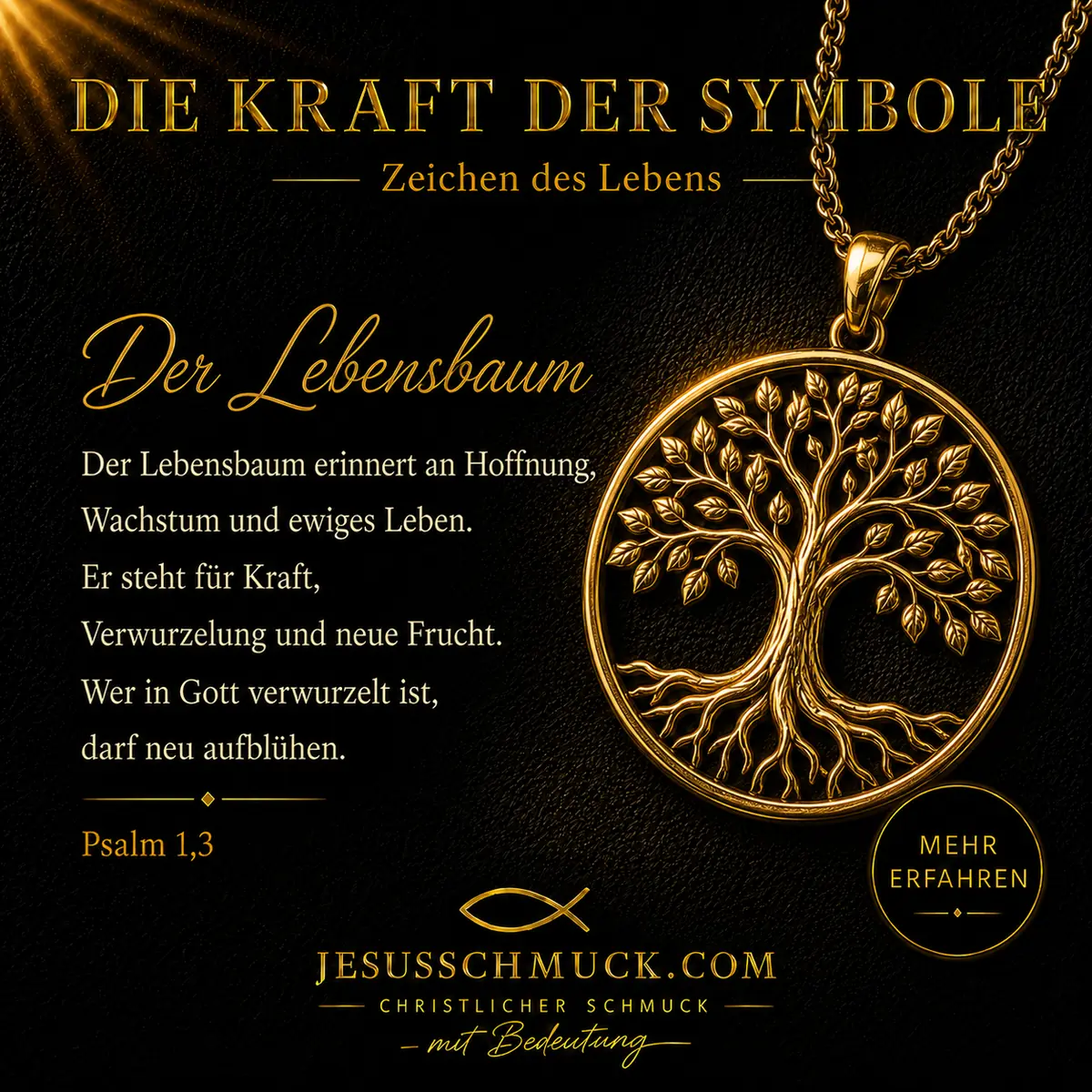 Goldfarbener Lebensbaum-Anhänger als Symbol fßr Hoffnung, Wachstum, Verwurzelung und neues Leben