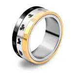 VQYSKO Design 4: mehrfarbiger Edelstahlring mit Schriftzeichen- und Symbolmotiven in Schwarz Silber Gold