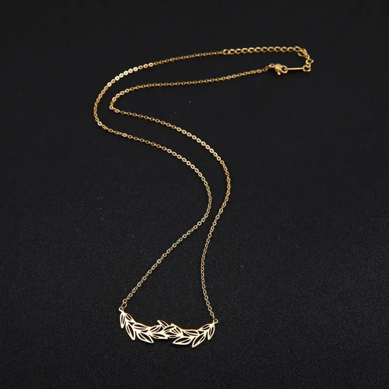 Komplette goldfarbene Olivenzweig-Halskette mit Kette und Karabinerverschluss