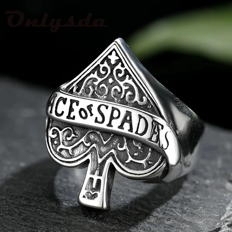 abdo Pik-Ass Herrenring aus Edelstahl laut Anbieter, mit Ace of Spades Schriftzug