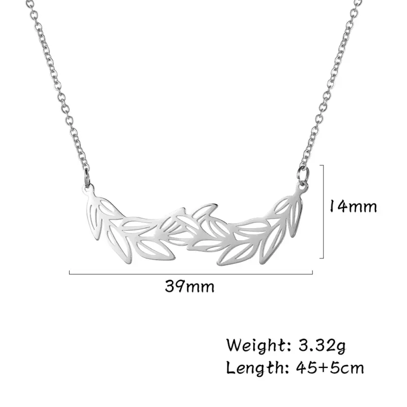 Silberfarbene Olivenzweig-Kette: Motivmaß 39 × 14 mm, Länge 45 + 5 cm und 3,32 g laut Lieferant